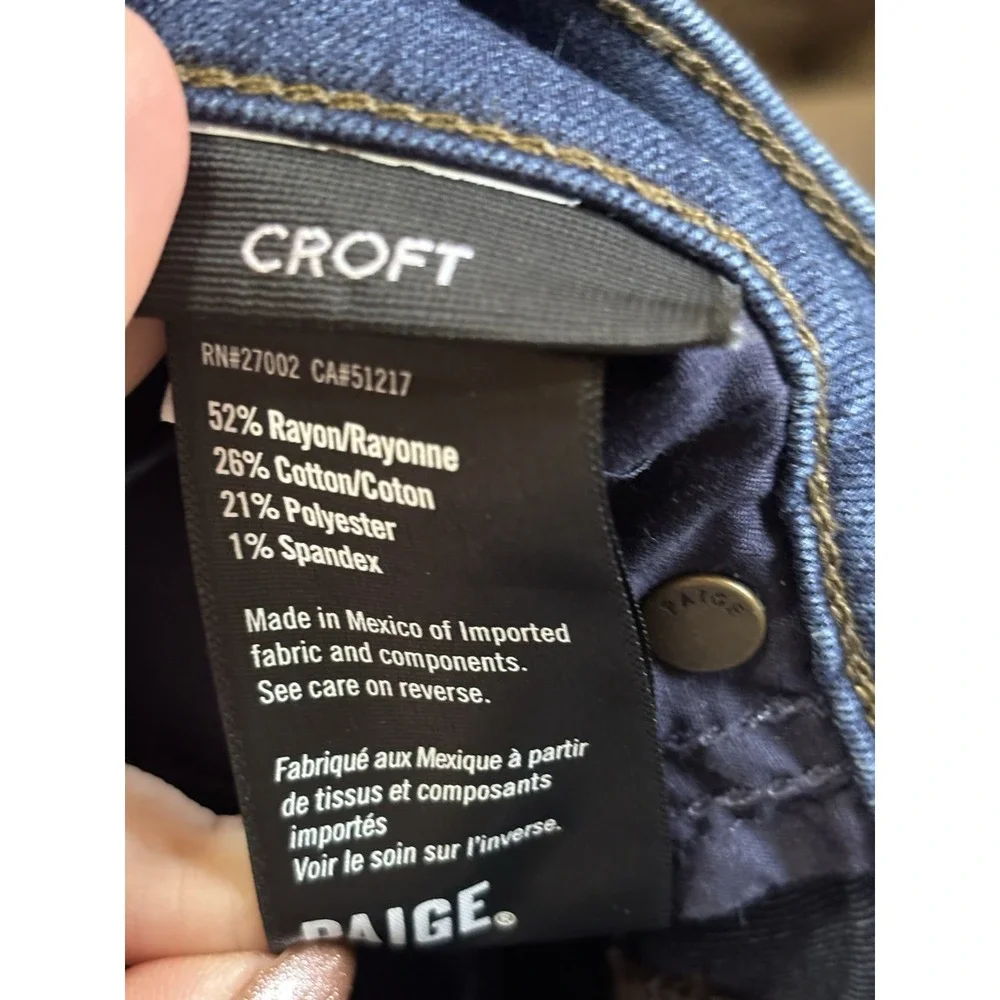 PAIGE Croft Jeans Mens 36x32 Blue‎ Slim Straight Stretch Denim Vallow Wash